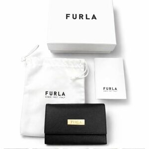 Furla Babylon Black Leather 6 Key Holder Case Gold Hardware Italy
